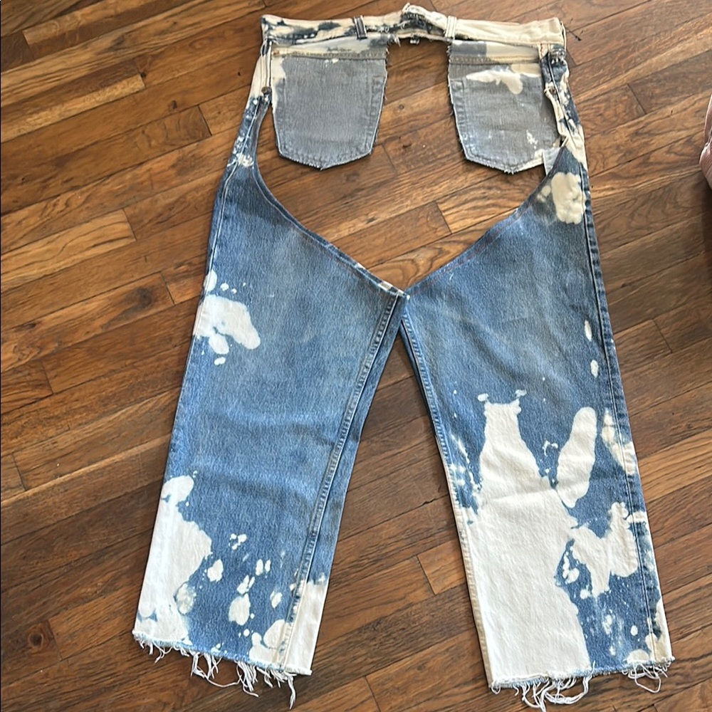 Unique Distressed upcycled Chaps Blue Jeans